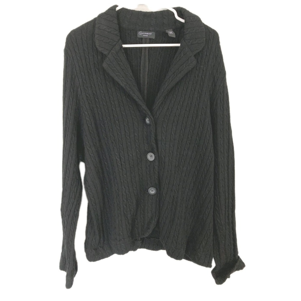 Context Cardigan Sweater Women 3X Wool Blend Cable Knit Collared Button Up NWT